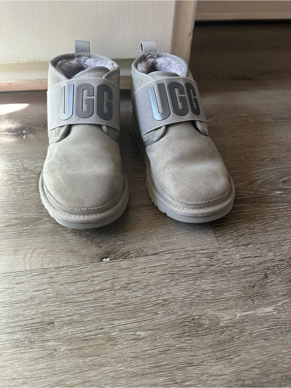 UGG Light Grey Suede Shearling Strap Boots
